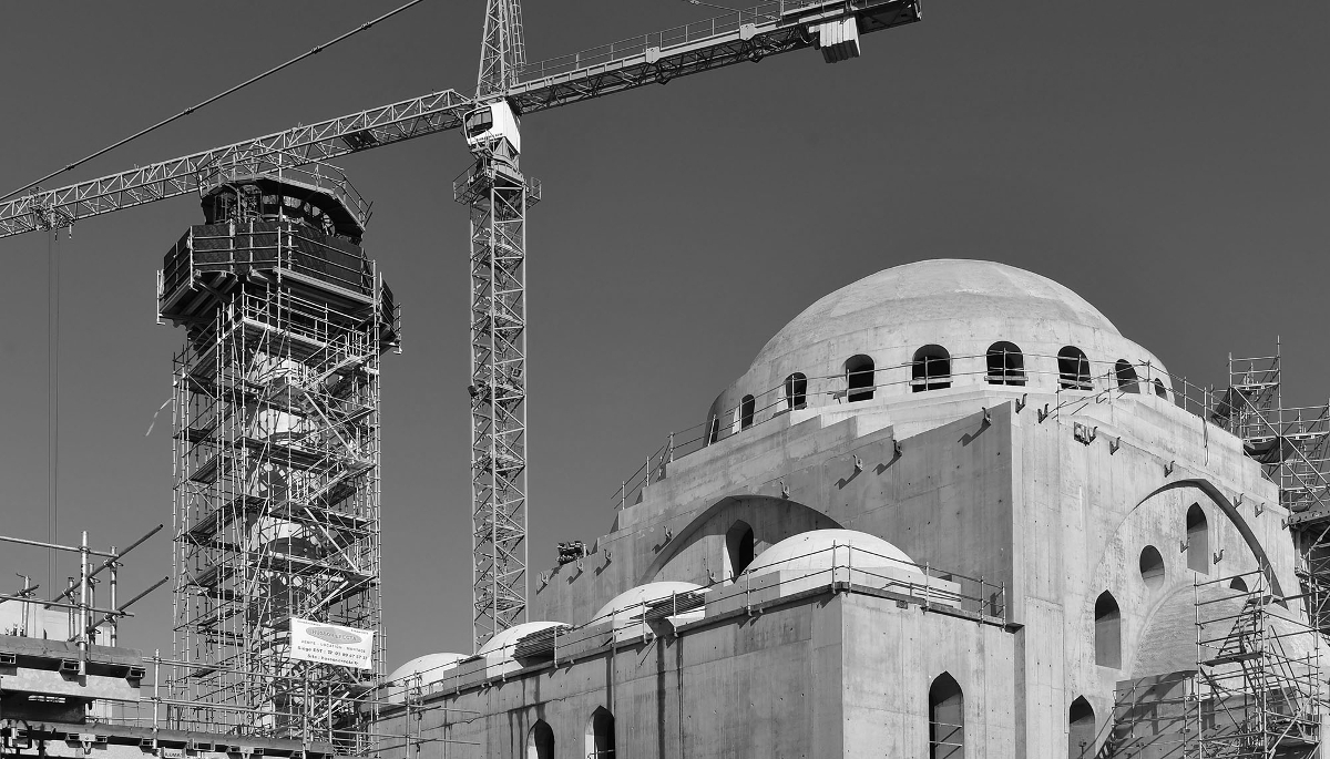 Construction de la mosquée Eyyûb Sultan de Strasbourg, le 10 octobre 2021.
