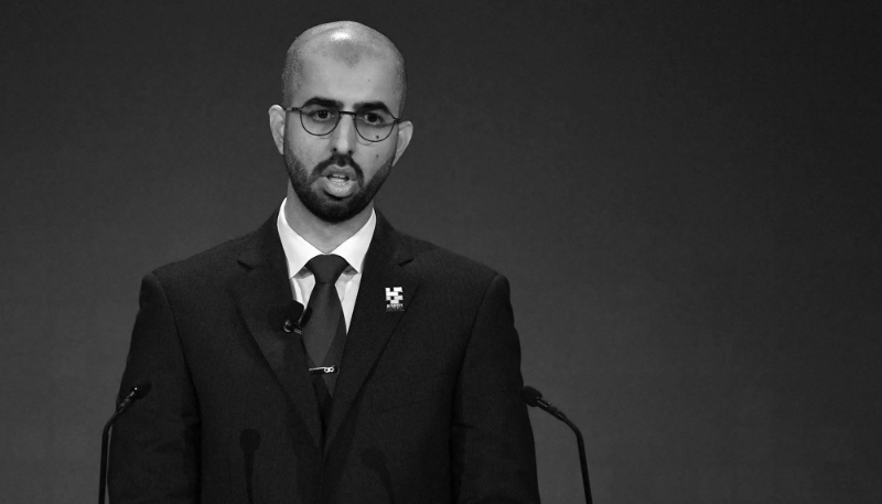 Le ministre de l'Intelligence artificielle des Émirats arabes unis, Omar bin Sultan al-Olama, lors du Sommet sur la sécurité de l'IA à Bletchley Park à Bletchley, en Grande-Bretagne, le 1er novembre 2023.