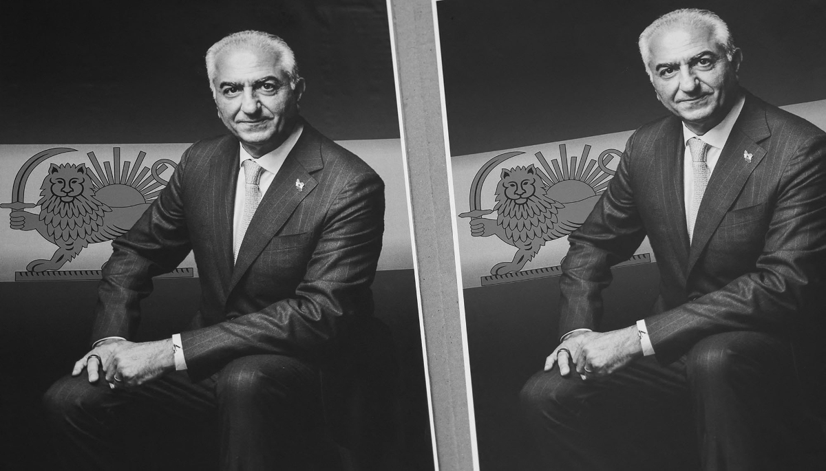 Un manifestant brandit une banderole à l'effigie de Reza Pahlavi lors d'une manifestation de soutien au peuple iranien à Cracovie, en Pologne, le 8 mars 2026.