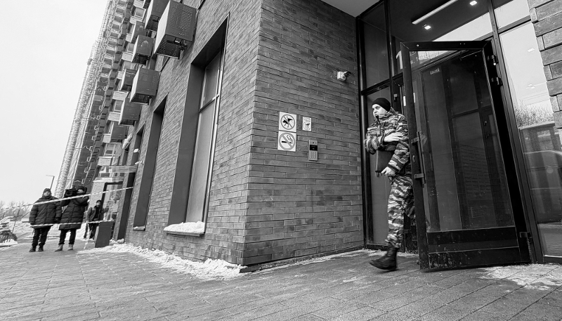 L'immeuble devant lequel s'est déroulée la tentative d'assassinat du lieutenant général du GRU, Vladimir Alexeyev, à Moscou, le 6 février 2026. 