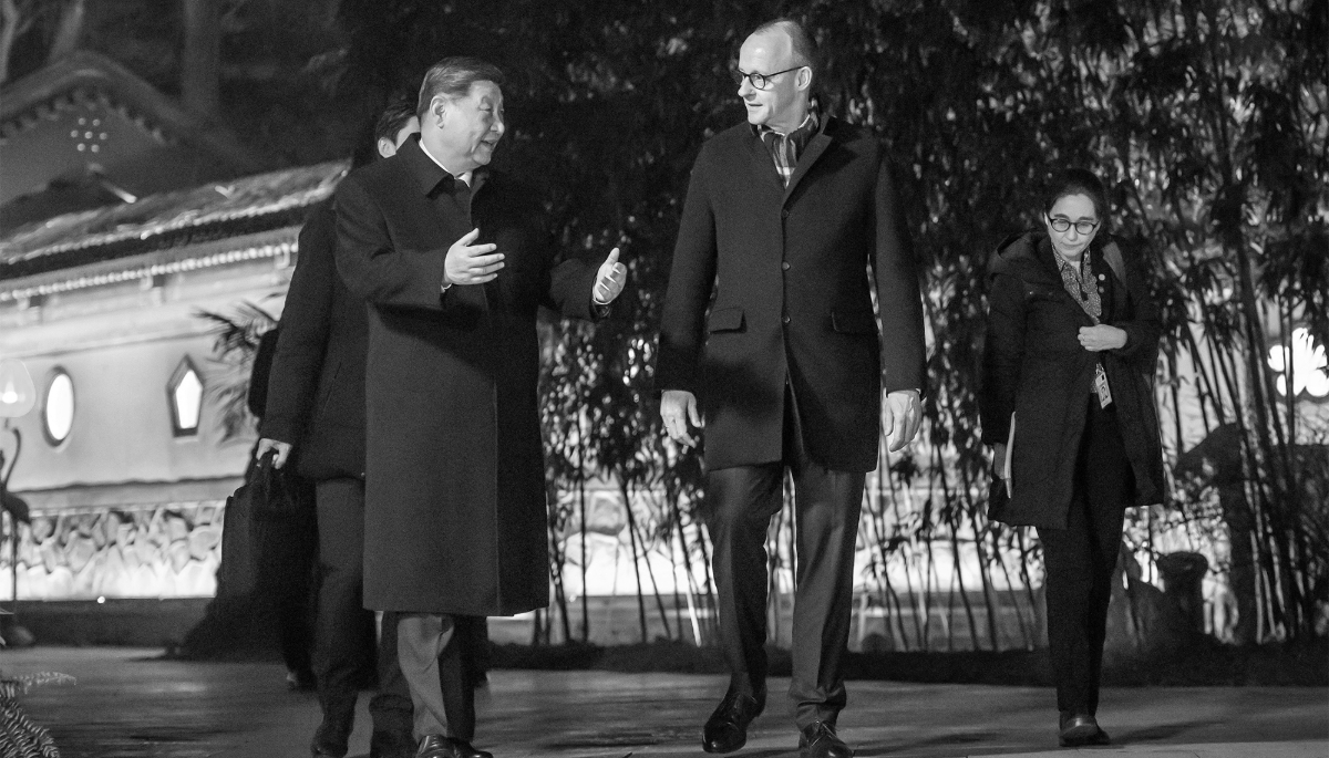 Xi Jinping et Friedrich Merz lors de la visite d'État du chancelier allemand en Chine, le 25 février 2026.