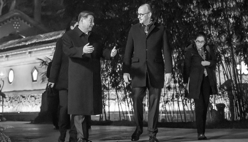 Xi Jinping et Friedrich Merz lors de la visite d'État du chancelier allemand en Chine, le 25 février 2026.