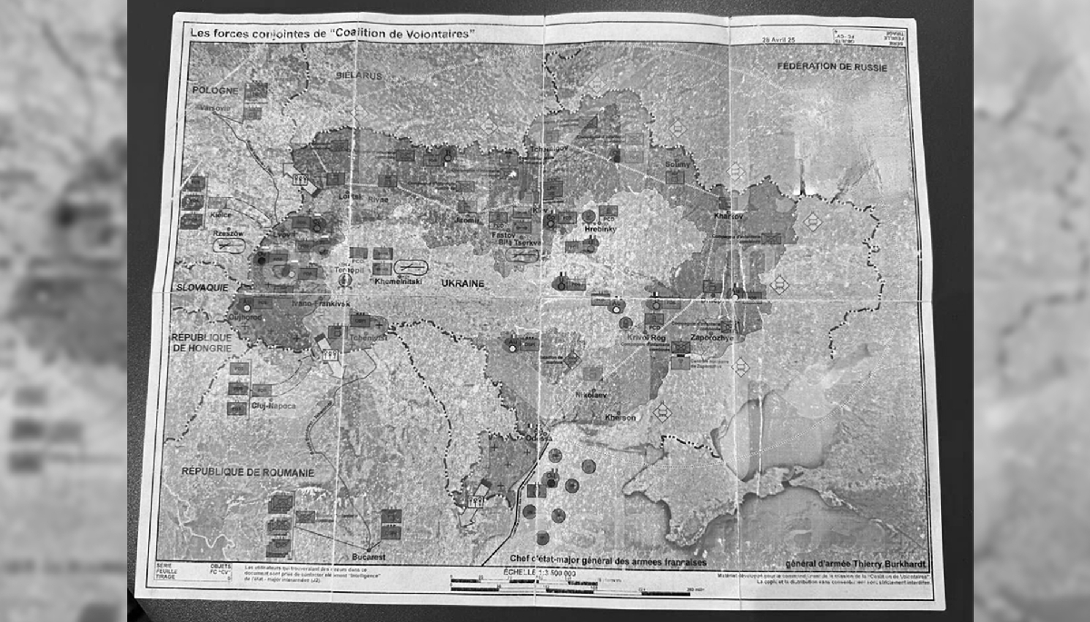 Une carte d'état-major prétendant montrer un éventuel déploiement de troupes occidentales en Ukraine circule sur les réseaux sociaux. 
