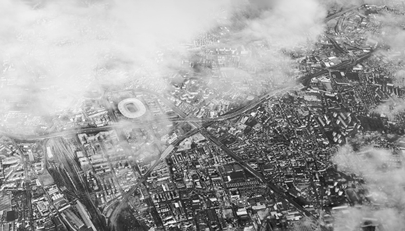 Vue aérienne de Saint-Denis, en Seine-Saint-Denis (93), avec le Stade de France.