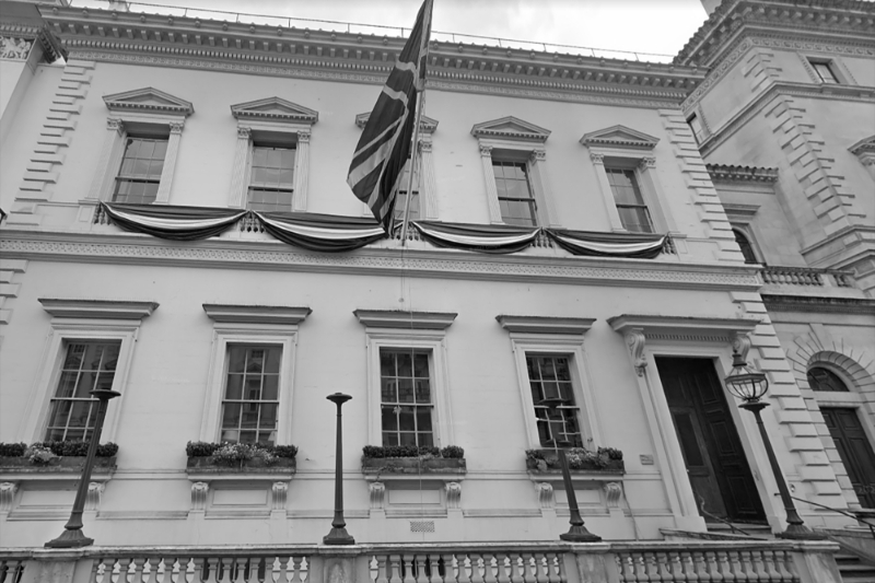 La façade du Travellers Club, au 106 Pall Mall, à Londres.